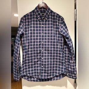 Bonobos Button Down Shirt - Navy with Pink Plaid Design - Medium - Slim Fit